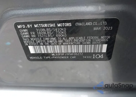 2023 Mitsubishi Mirage G4 Black Edition z USA, uszkodzony, nr VIN ML32FUFJ3PHF05272